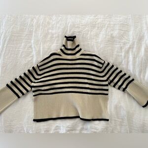 Toteme Black and Cream Striped Turtleneck Sweater